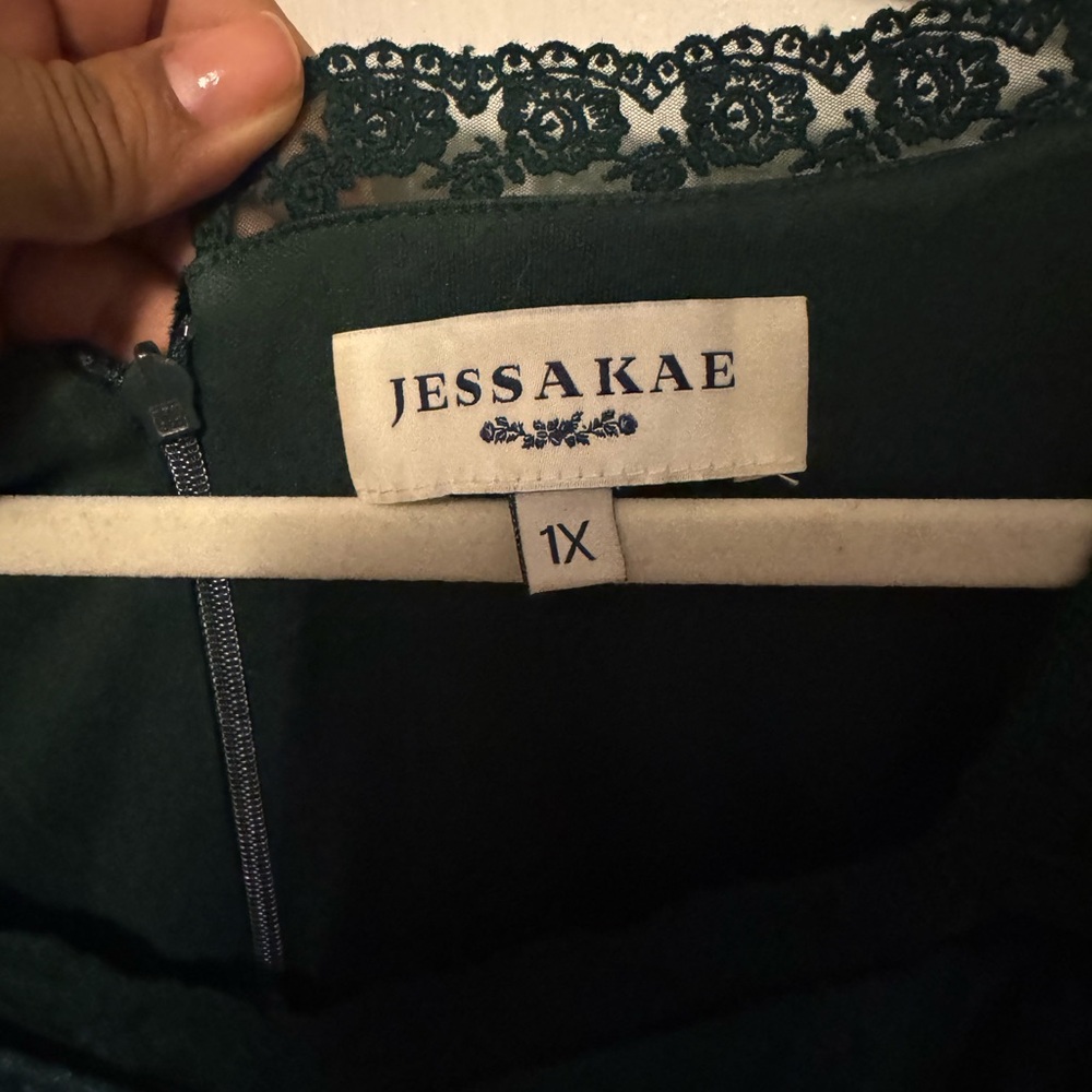 EUC JessaKae Sophie Dress size 1x Elegant Dark Green Floral Velvet Midi Dress - Picture 3 of 3